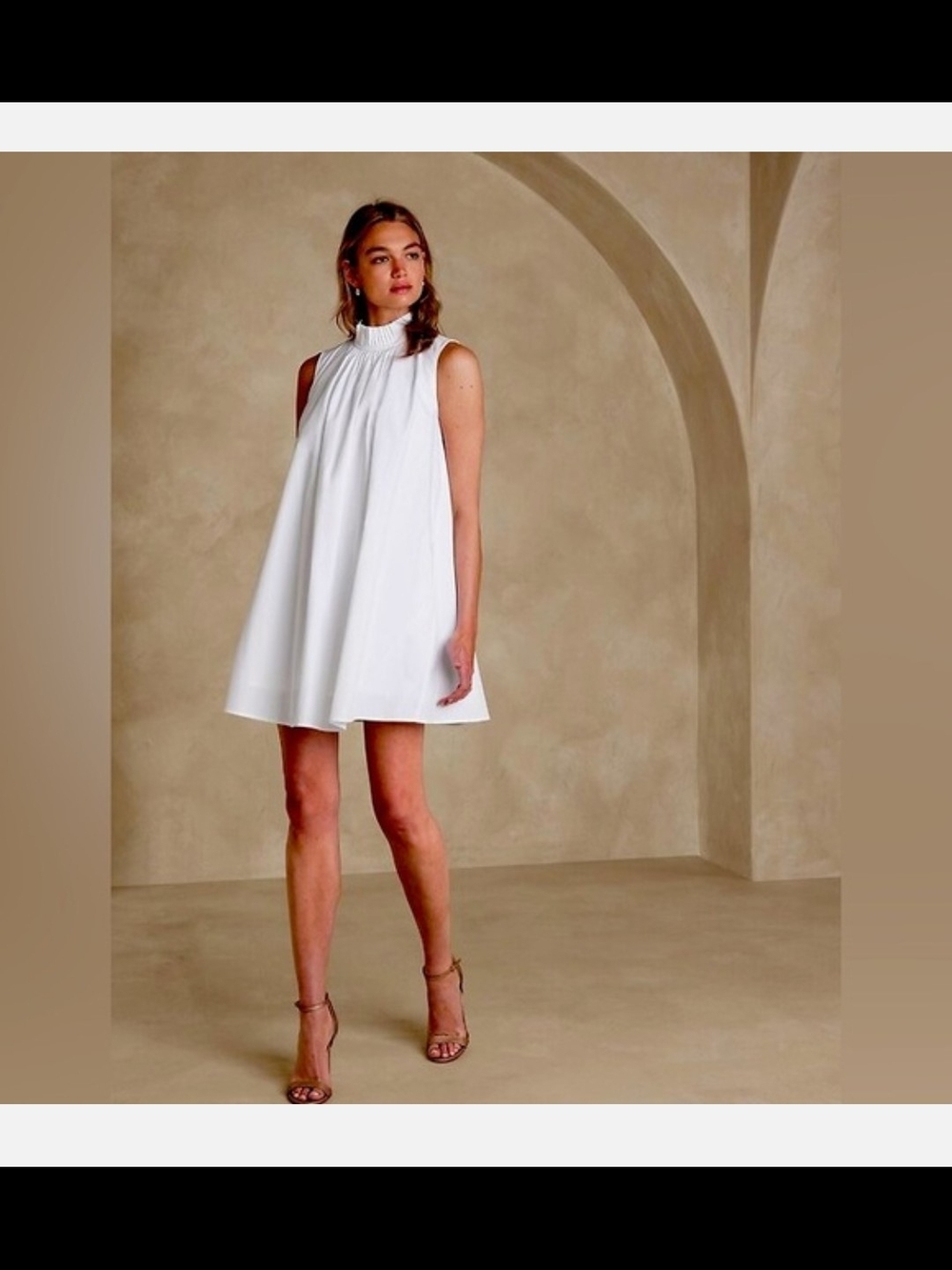 Banana Republic White Sleeveless High-Neck Mini Dress